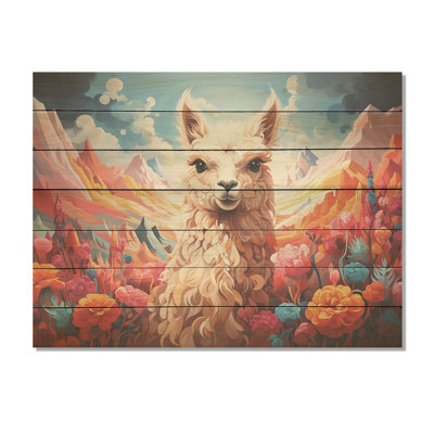 Enchanting Alpaca Valley - Alpaca On Wood Print
