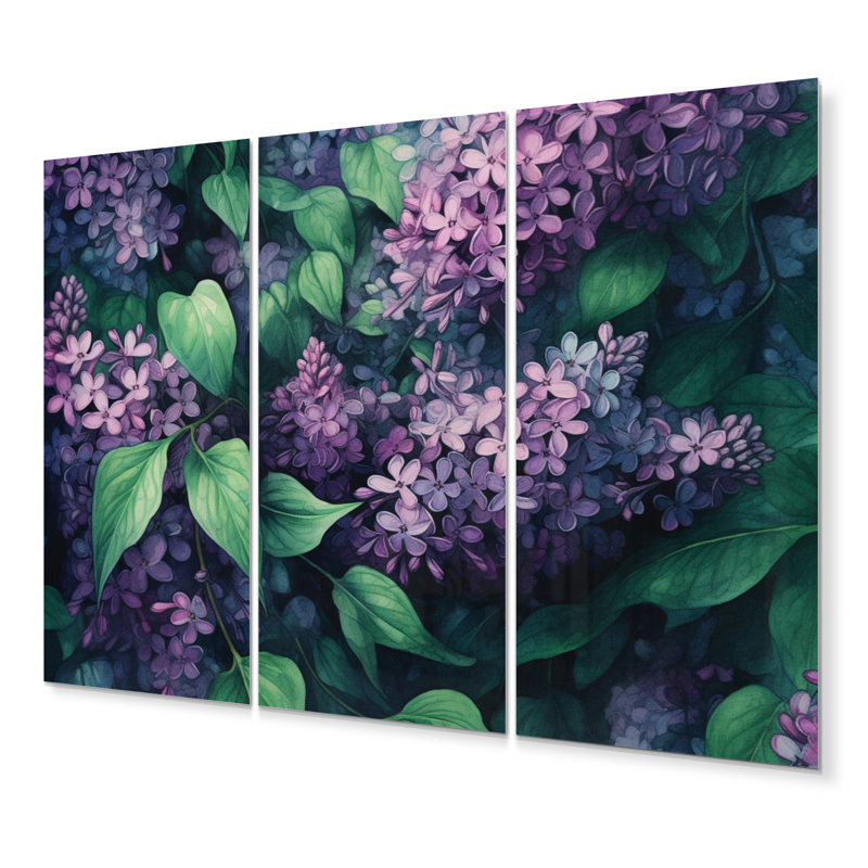 Green Lilac Blooms I - Floral Metal Wall Decor Set