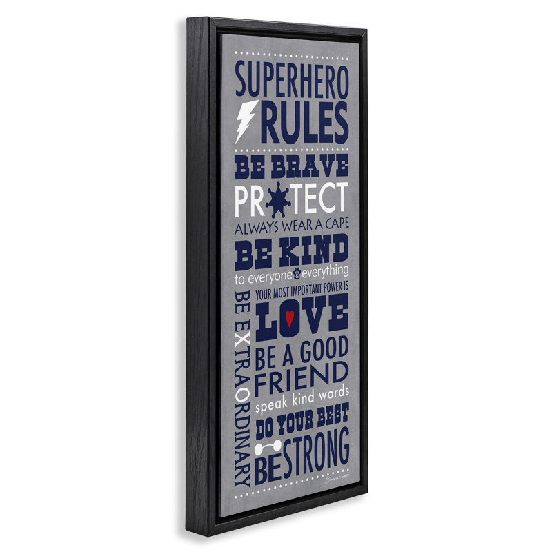 Superhero Rules Typographie, H 25 po x l 11 po, Cadre flottant noir de jais