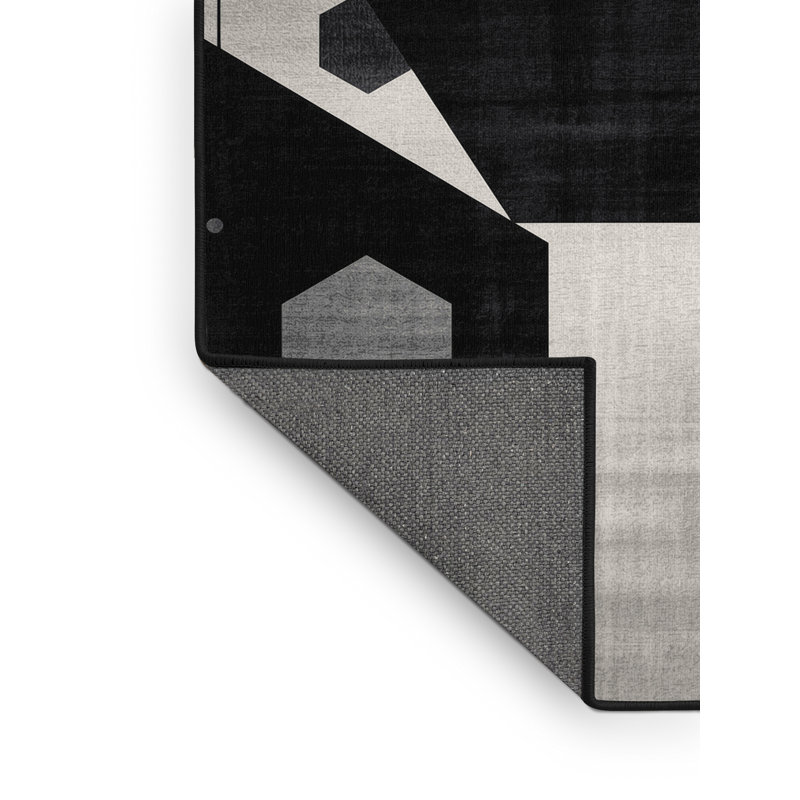 Soft Plush Ebbert Modern & Contemporary Geometric Shapes Area Rug in Gray – Black Binding, 2x5