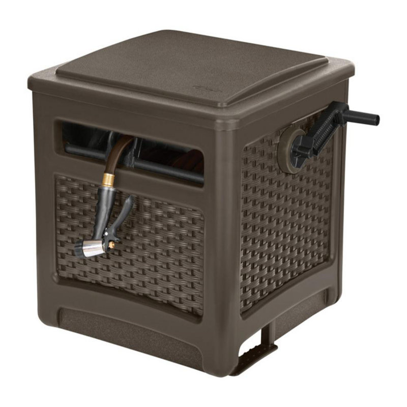 Java Brown Wicker Design Plastic Hideaway Hose Reel