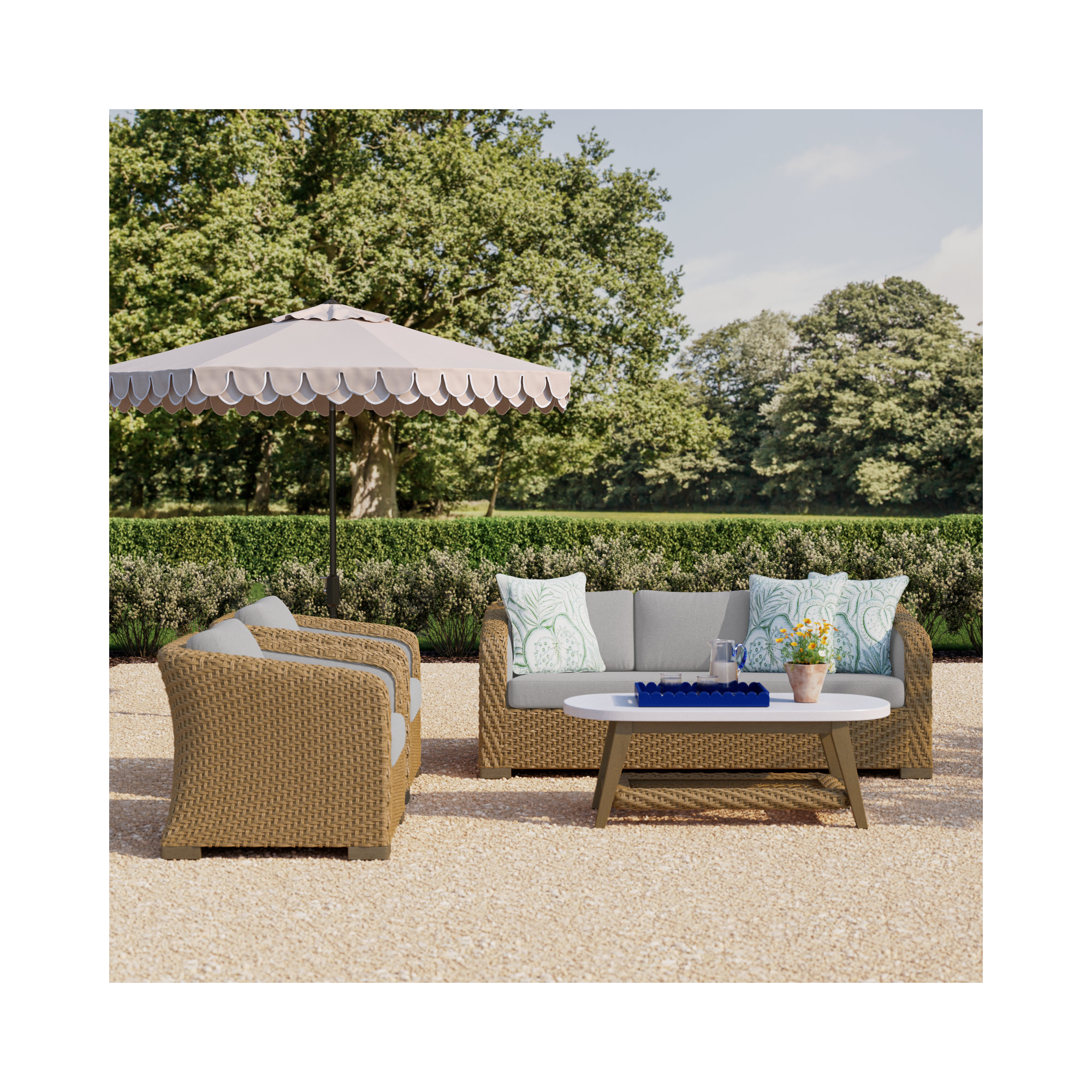 Edicott All-Weather Wicker 5-Person Patio Conversation Set with Cushions