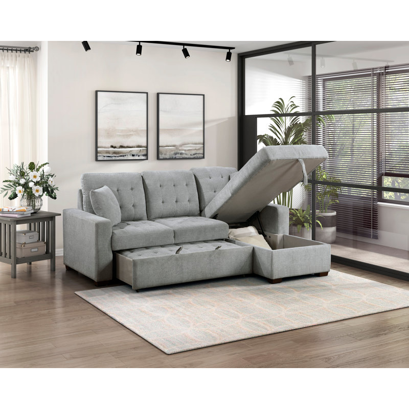 Eleen 2-Piece Sectional Sofa Sleeper with Hidden Storage, Right Hand Facing, Blue Fabric