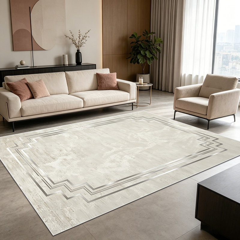 1PC Neutral Beige Geometric Step Border area rugs for Living Room, Soft and Comfortable, Suitable for all seasons, easy-to-maintain, machine washable Indoor floor mat, Under Table Farmhouse suitable for dining table, coffee table, bedroom, entryway,