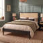 Queen Size Platform Bed Frame with Rattan Headboard, Wicker Bed with Wooden Slats Support,Boho Coastal Style, No Box Spring Needed, Black-133674044-133674046