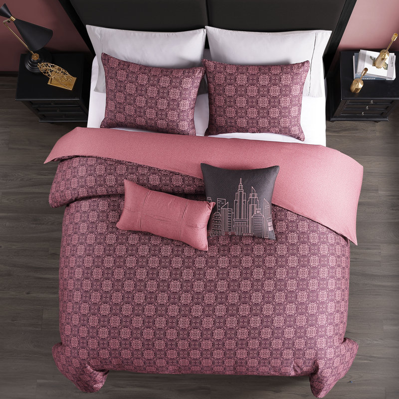 Ensemble d'édredon réversible 5 pièces Bebejan Mauve Dreams, Grand édredon + 2 taies décoratives standard + 2