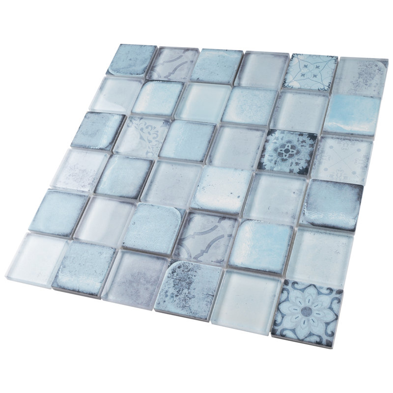 Classic Roman 11.82 in. x 11.82 in. Squares Glossy Glass Mosaic Tile, Sky Blue