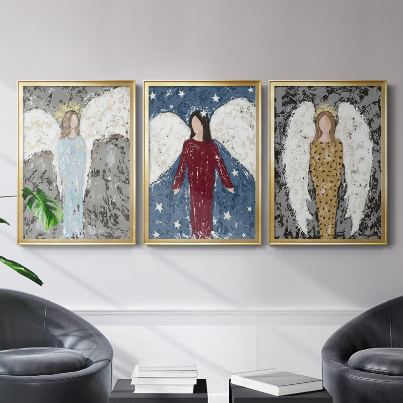 Angels "Tout le monde", toile de qualité supérieure, prête à être accrochée, Cadre doré, H 42,5 po x l 61 po x P 2,5 po
