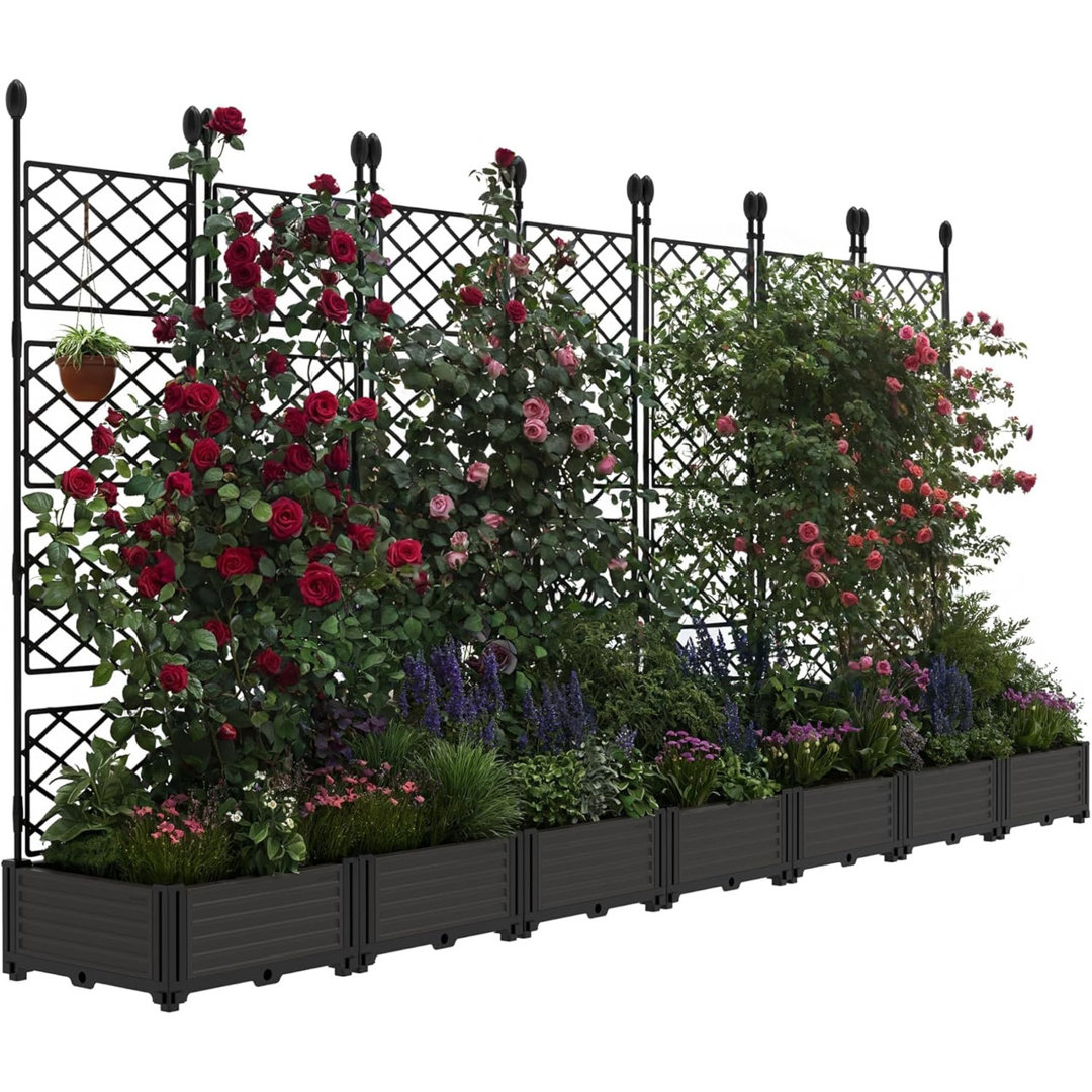 7-Piece Raised Garden Bed with Trellis, Vertical Privacy Screen, Planter Box for Patio Balcony