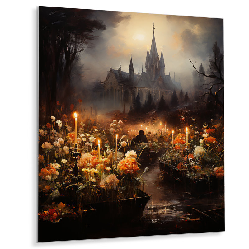 Bougie devant le miroir gothique de la croyance populaire - Art mural en métal, H 40 po x l 30 po x P 1,5 po