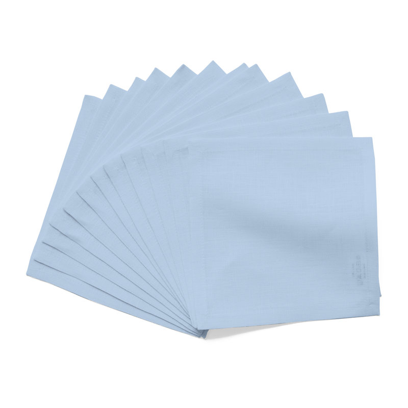 100% Pure Linen Cocktail Napkins - Athena, 6" x 6", Sky Blue