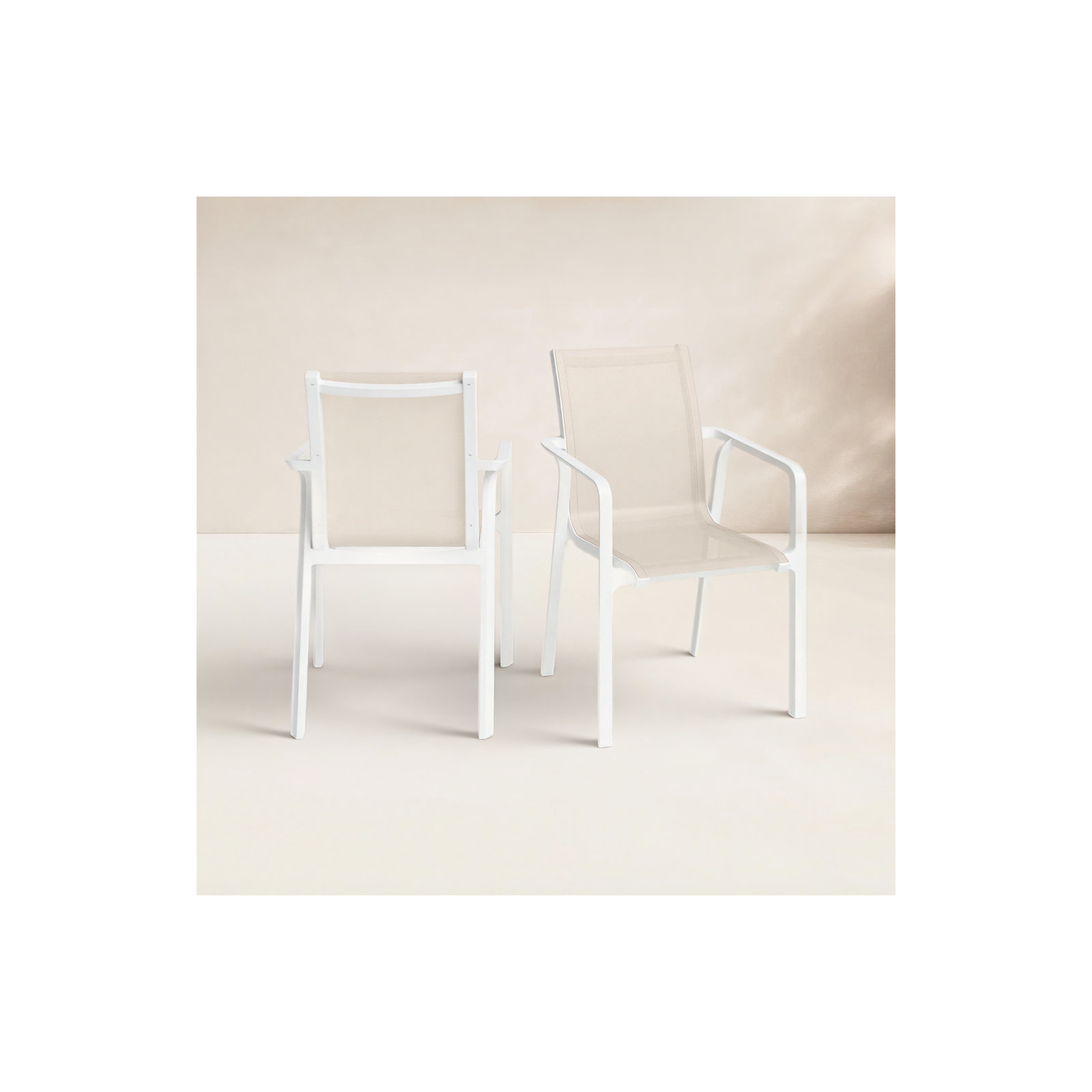 Farrah Stacking Patio Dining Armchair, White/Taupe