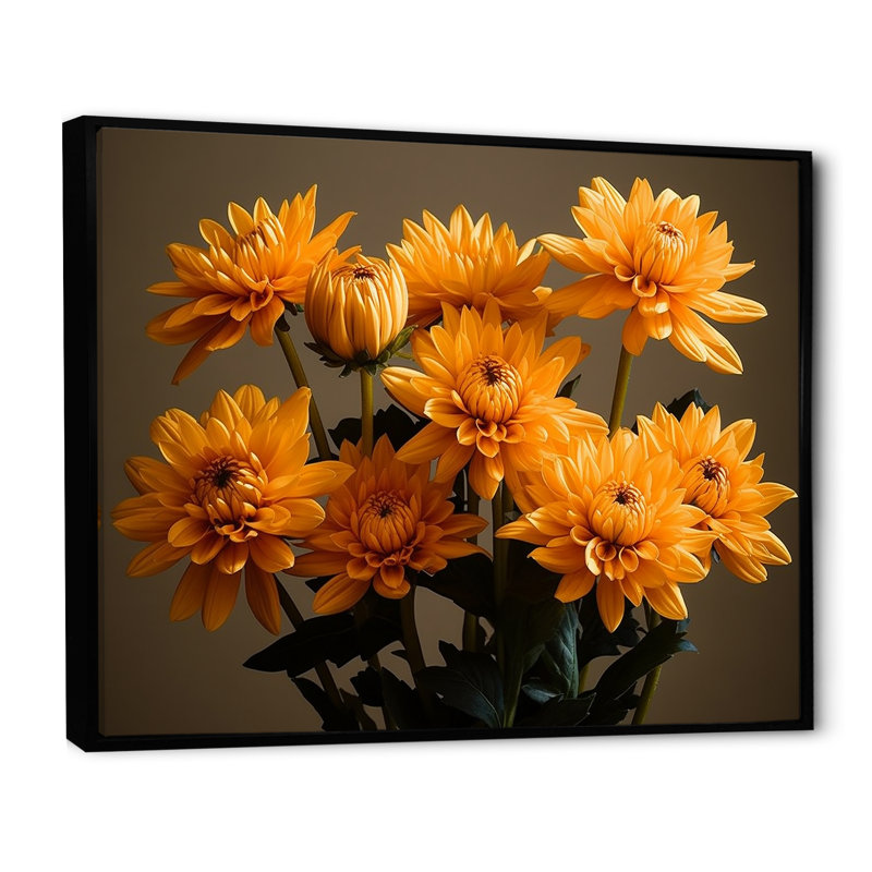 «Chrysanthemums Sunrise Field In Morning I», reproduction sur toile, H 34 po x l 44 po, Cadre flottant noir