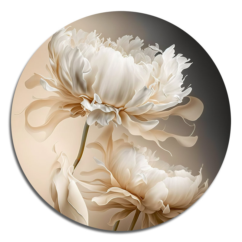 Pivoine I - art floral rond en métal, H 29 po x l 29 po