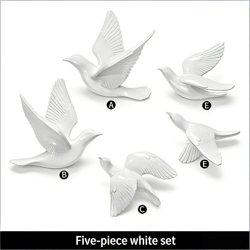 Oiseaux volants modernes, ensemble de décoration murale 5 pièces, Perle