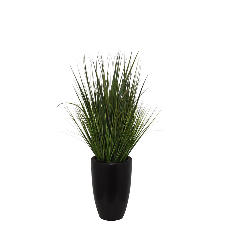 48'' Faux Foliage Grass in Cement Pot, Matte Black