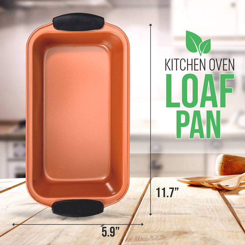 Copper Non-Stick Carbon Steel Loaf Pan with Blue Handles