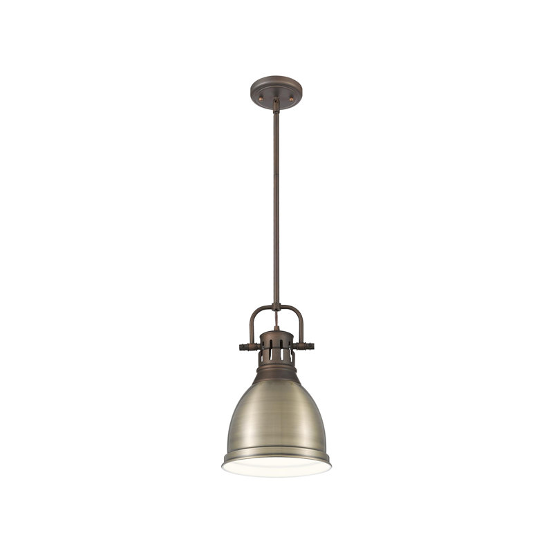 Petit luminaire suspendu avec tige Aljona, H 14,25 po x l 8,875 po x P 8,875 po, Doré, Bronze huilé