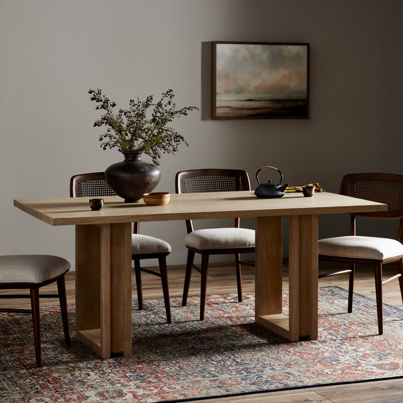 Carmel Mango Rectangular Solid Wood Top with Solid Wood Base Dining Table, Natural Mango