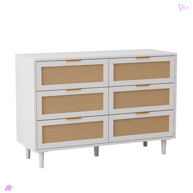 6-Drawer Rattan Storage Cabinet for Bedroom & Living Room