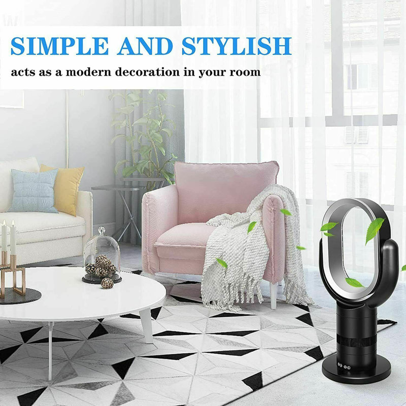 24-Inch Black Bladeless Oscillating Floor Fan with Remote