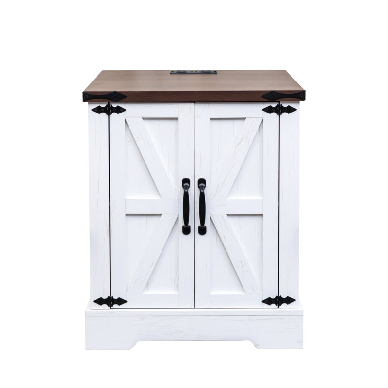 Rustic Coffee Table With Charging Point - Spacious Surface & Adjustable Shelf White And Medium Walnut Bedroom Ample Capacity