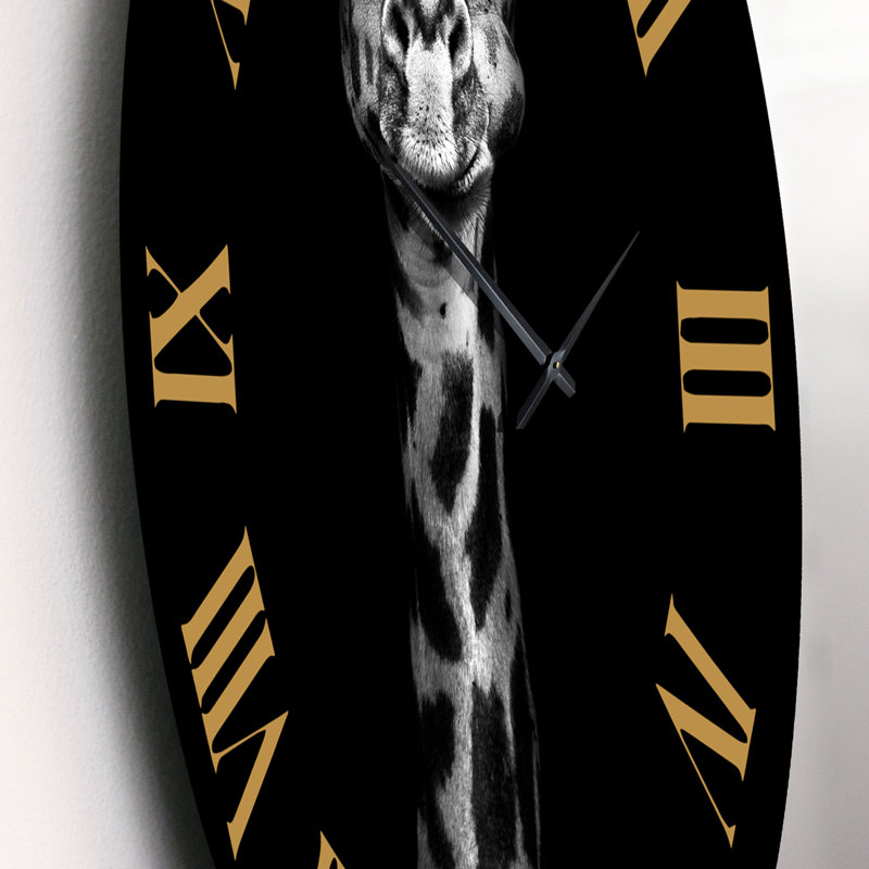 Portrait d'une girafe en noir et blanc - horloge murale, Petit