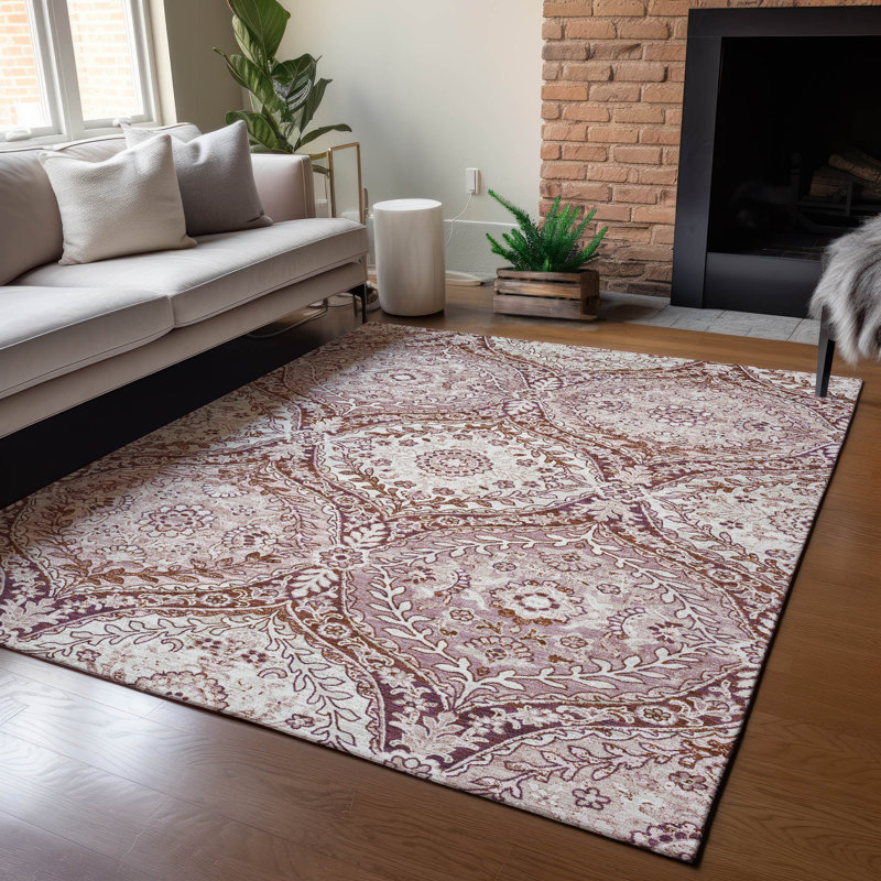 Tapis lavable à la machine intérieur / extérieur ACN2698, Rose, 10 pi x 14 pi
