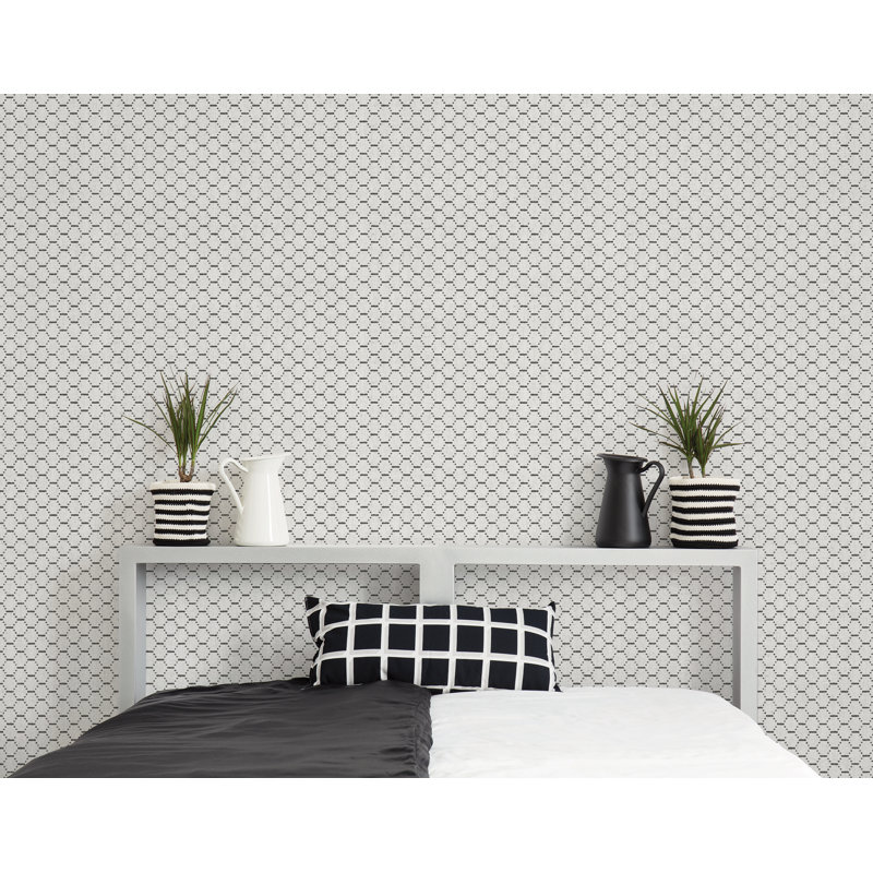 Bazaar Geometric Boho Beehive Design 33' L x 21" W Wallpaper Roll, Black/Gray