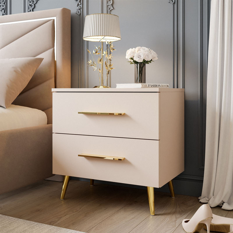 Oesch Bedside Table,  Cashmere/Golden chrome