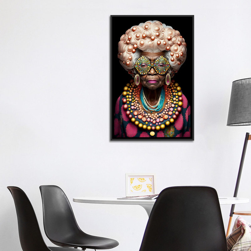 Afrofuturist Grandma I, Black Floater Framed Canvas, 40" H x 26" W x 1.5" D