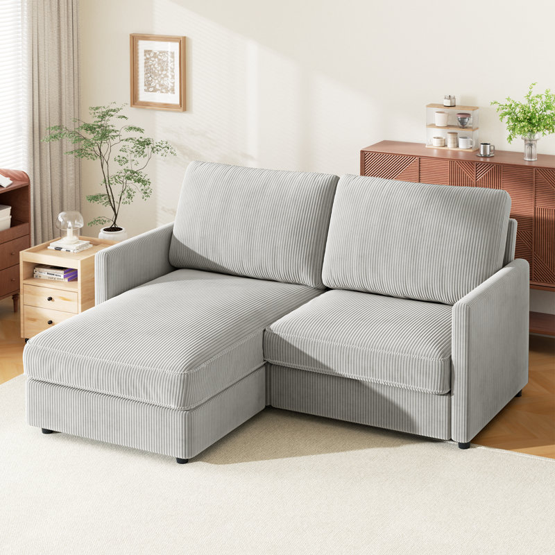 Saarth 180cm 2 Seat Area Corduroy Corner Sofa, Light Grey
