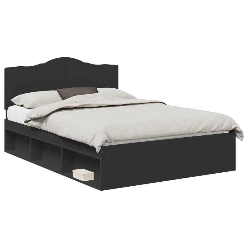 Solid Wood Bed, Black, European Kingsize (160 x 200 cm)