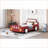 Twin Size PU Leather Platform Bed Frame – Race Car Design with Side Rails, Red for Teen Bedrooms-1936497170