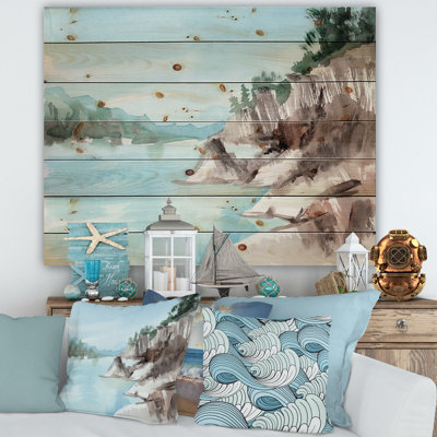 Rocks By The Blue Lake - reproduction de Lake House sur bois de pin naturel