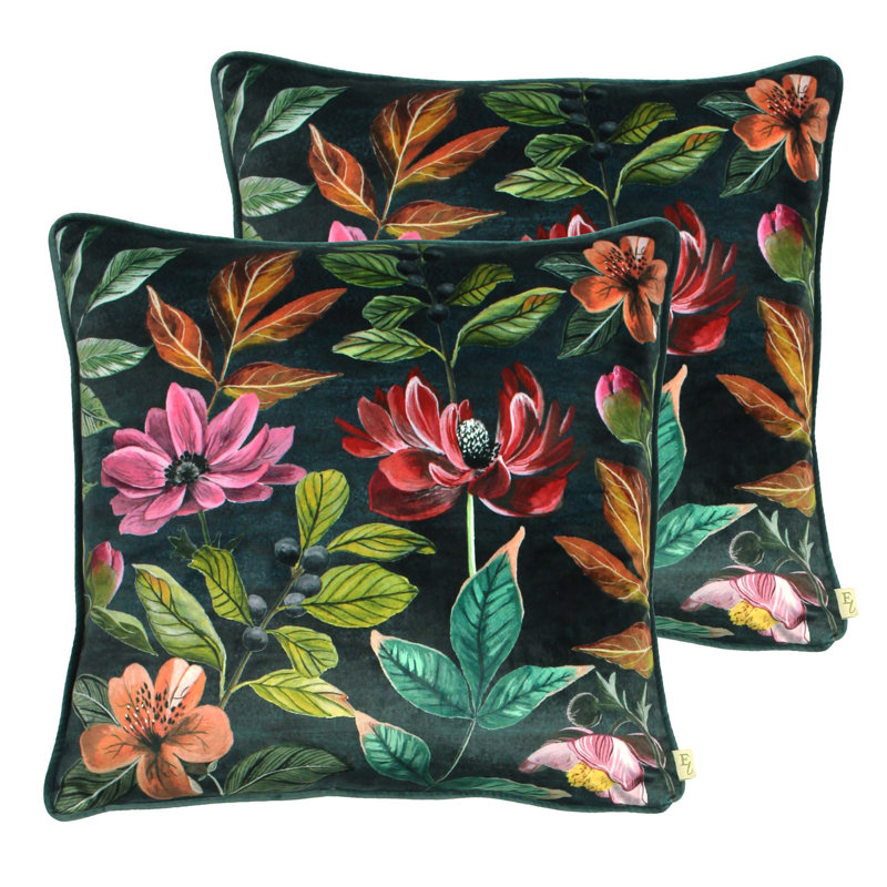 Midnight Garden Floral Velvet Polyester Filled Cushion Twin Pack 