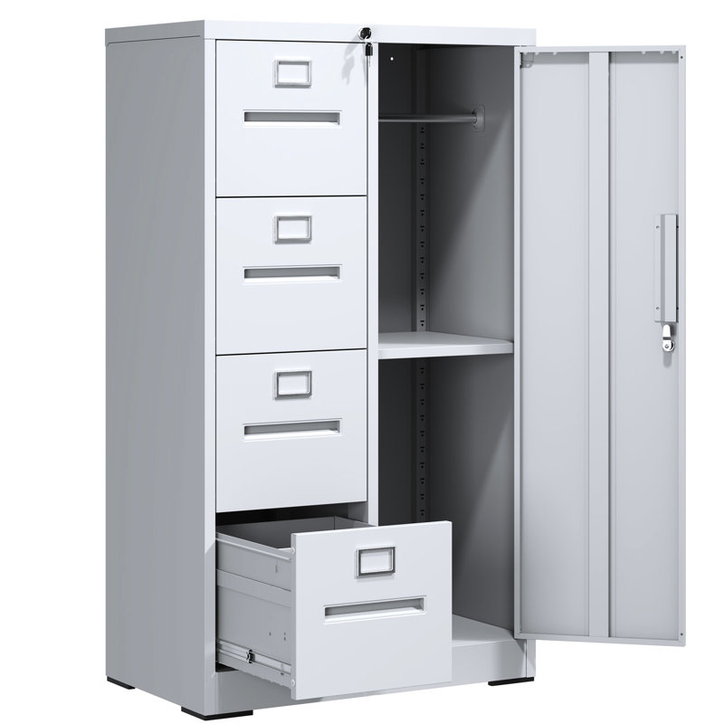 White Cold - Rolled Steel File Cabinet With 4 Drawers And 1 Door For Office Use Material, Smooth Operation, Spacious Storage