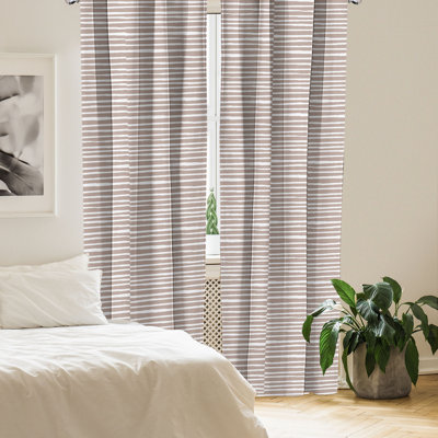 East Urban Home Abstract 4-Panel Curtains, Horizontal Brushed Stripes, Warm Taupe and White