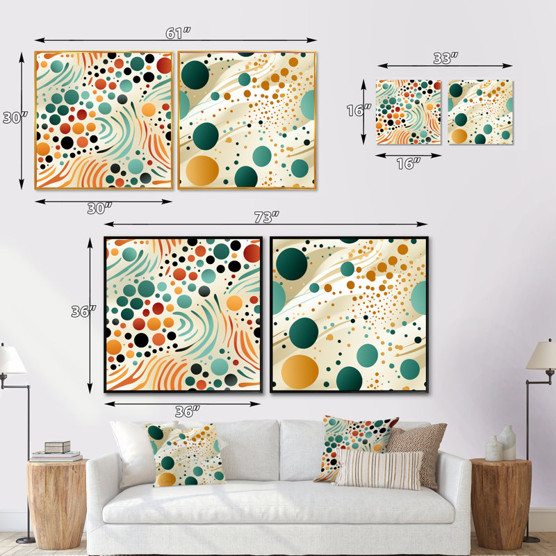 Corvina - Ensemble de 2 collages de formes carrées abstraites, H 16 po x l 33 po, Cadre flottant doré