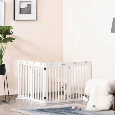 Pet Gate Foldable Fence Freestanding Dog Barrier with Support Feet White