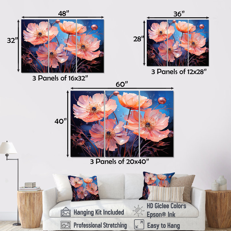 Ensemble de salon Neon Flourish, Toile tendue, H 32 po x l 48 po x P 1 po