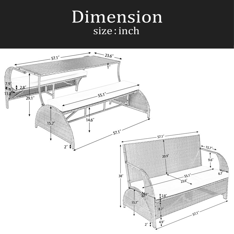 Versatile Outdoor Loveseat That Converts To Four Seats And A Table, Suitable For Gardens And Lawns, Gray