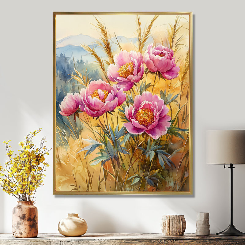 Pivoines à l'automne - Hillside III - Pivoines, impressions sur toile, H 20 po x l 12 po, Reproduction avec cadre flottant