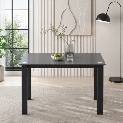 52-Inch Black Tempered Glass Dining Table with Metal Frame