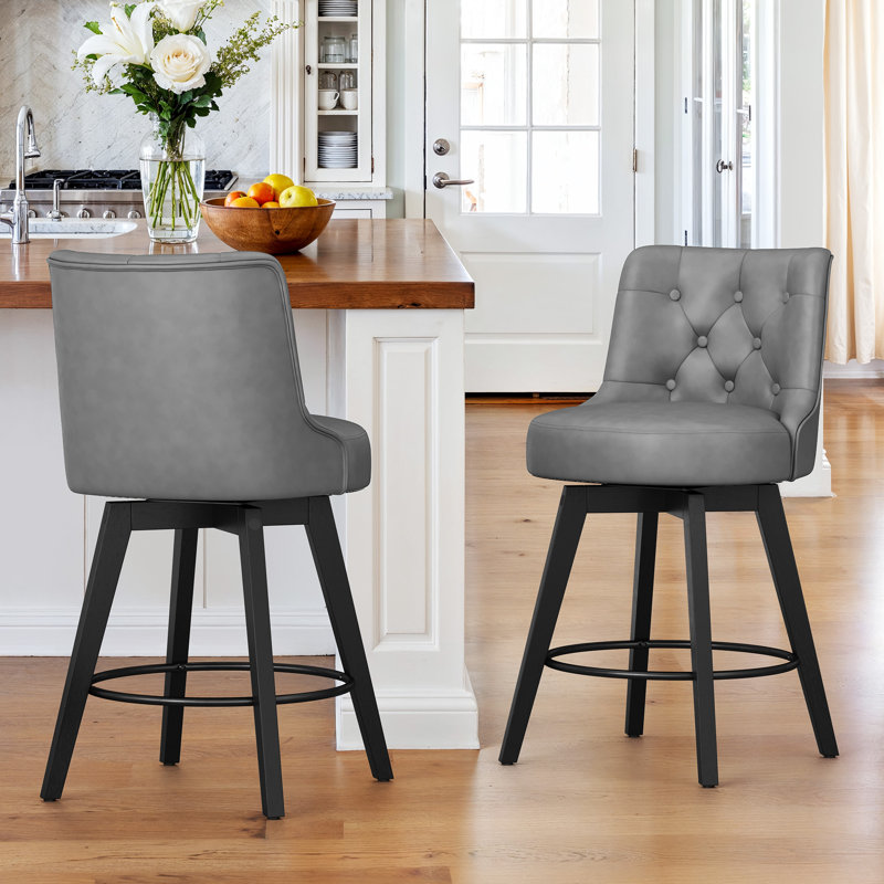 Tabouret de comptoir pivotant 26,7 po Roland, Noir, Gris / similicuir