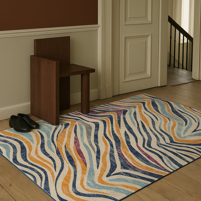 Tapis bleu abstrait Kymiere, Rectangle 7 pi 9 po x 10 pi 9 po