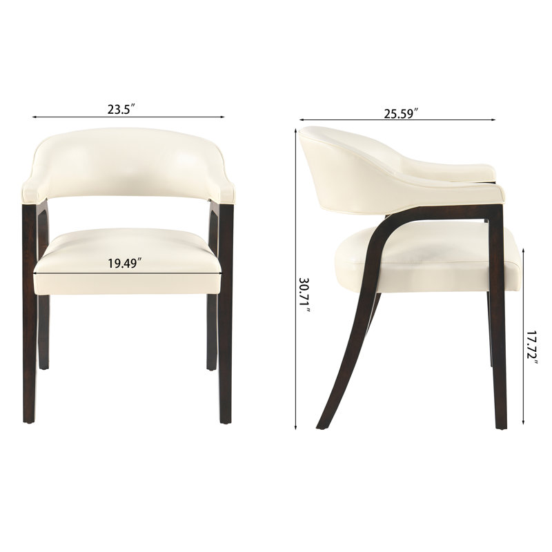 Ensemble de 3 chaises de salle à manger de style Mid-Century moderne en similicuir rembourré, structure en bois massif, sièges de cuisine et de salle à manger confortables blanc crème LUMera