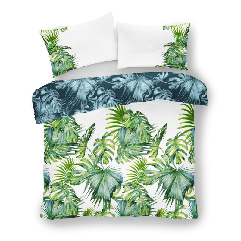 Tropical Leaf Print Duvet Cover Set with Matching Pillowcases - Polycotton Bedding, King