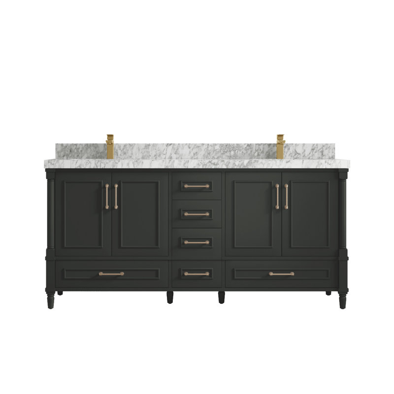 Aberdeen 72'' Double Bathroom Vanity with Top, Carrara Marble, Blacktop