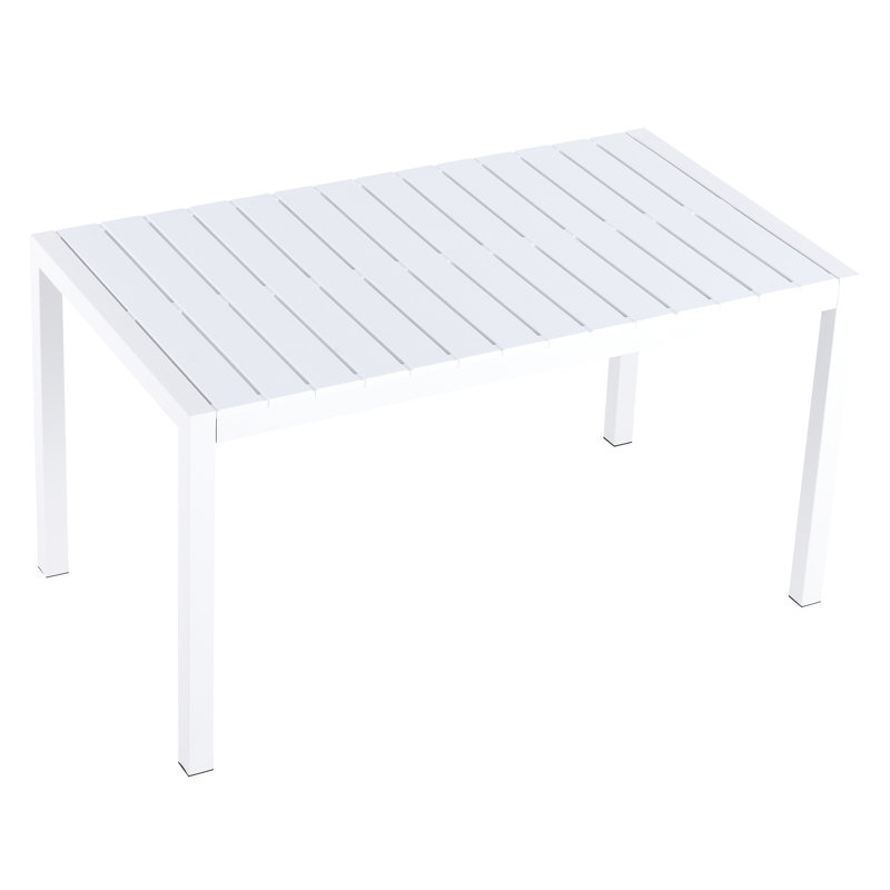 55 Inch White Modern Dining Table For Bbqs And Indoor Workspace - All Weather , Fade Proof Pp Tabletop, Heavy Duty Metal Legs Rectangular Garden Indoor/outdoor Work Lightweight Material, Frame, Non
